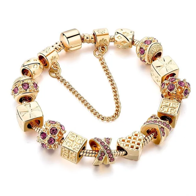 MELIHE Crystal Heart Charm Bracelet For Women Gold Bracelets Bangles Female Jewelry SBR160059