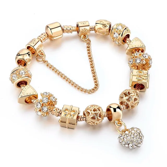 MELIHE Crystal Heart Charm Bracelet For Women Gold Bracelets Bangles Female Jewelry SBR160059