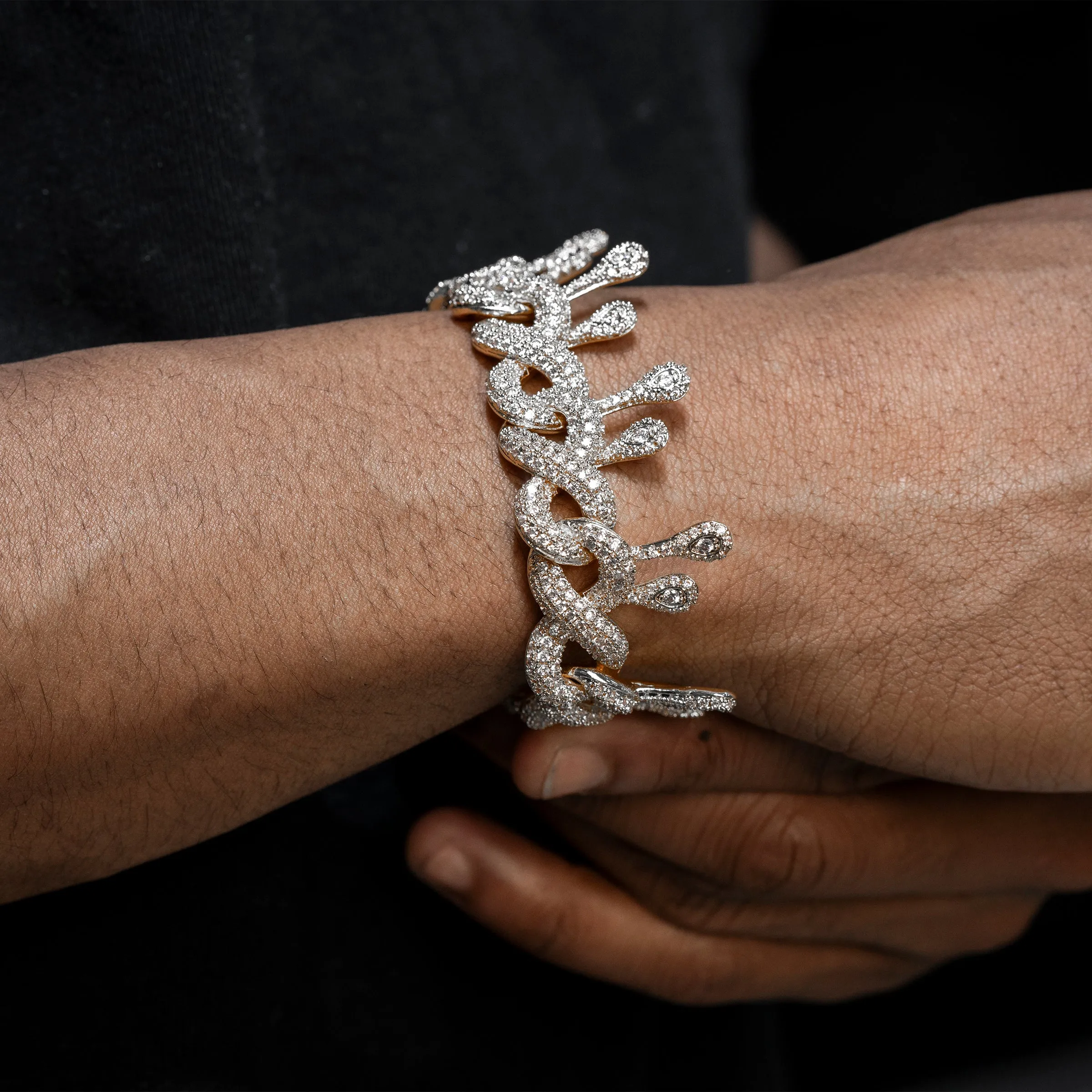 Mens White Gold Iced Out Drip Bracelet