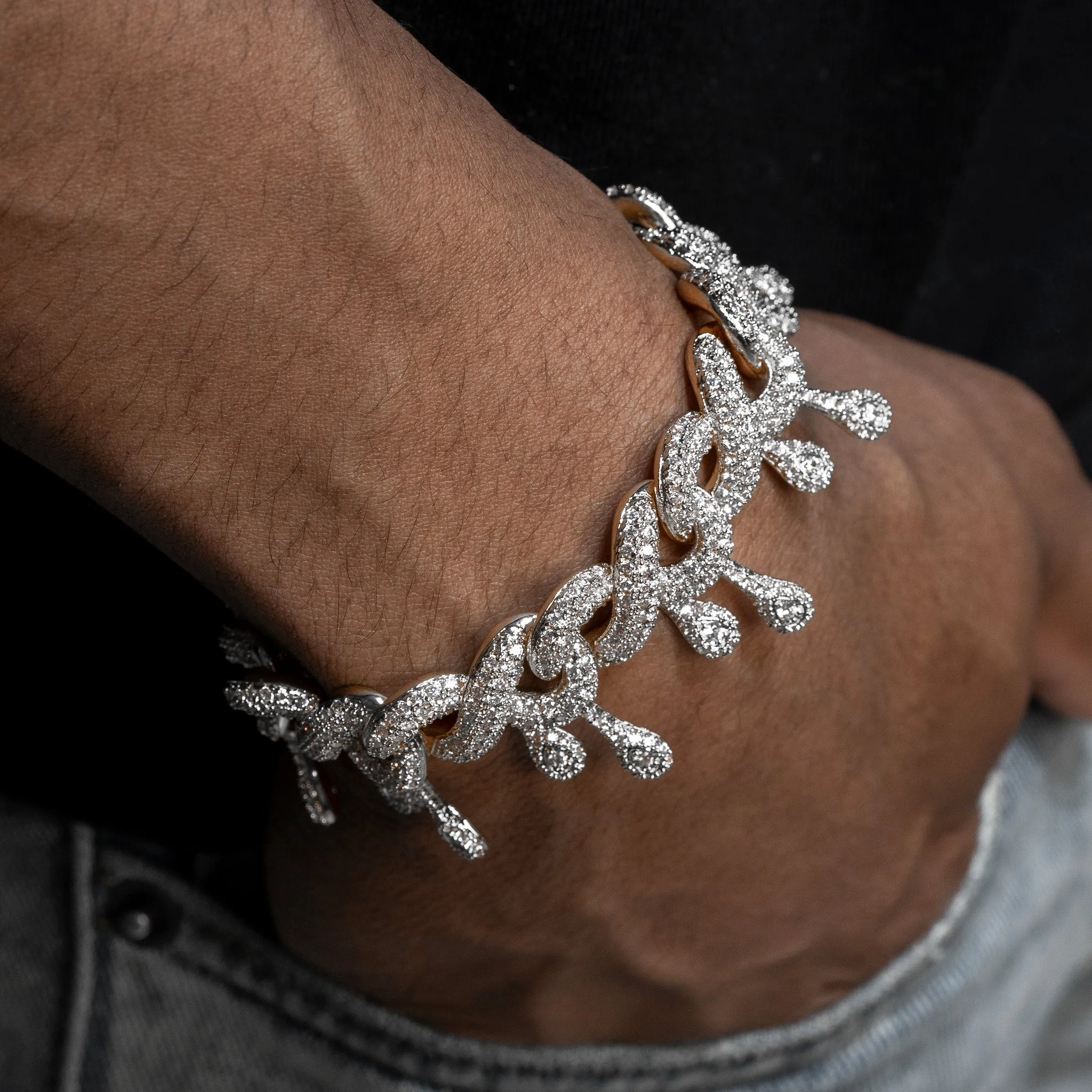 Mens White Gold Iced Out Drip Bracelet