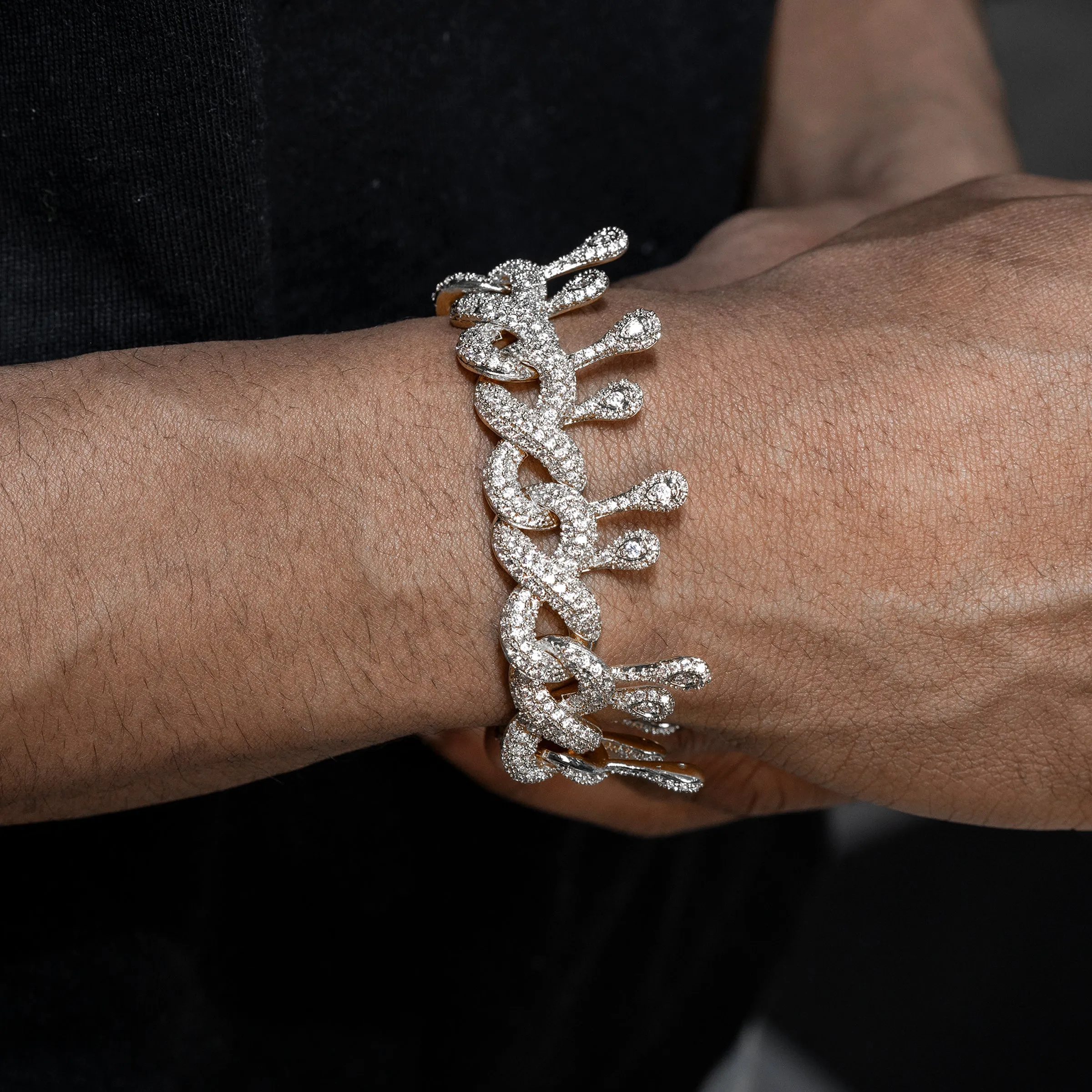 Mens White Gold Iced Out Drip Bracelet