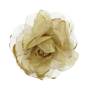 Mesh Glitter Hair Rose with Feathers on Concord Clip, Elastic & Brooch Pin (13cm Diameter)