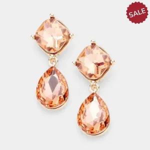 Miro Peach Crystal Teardrop Rose Gold Earrings