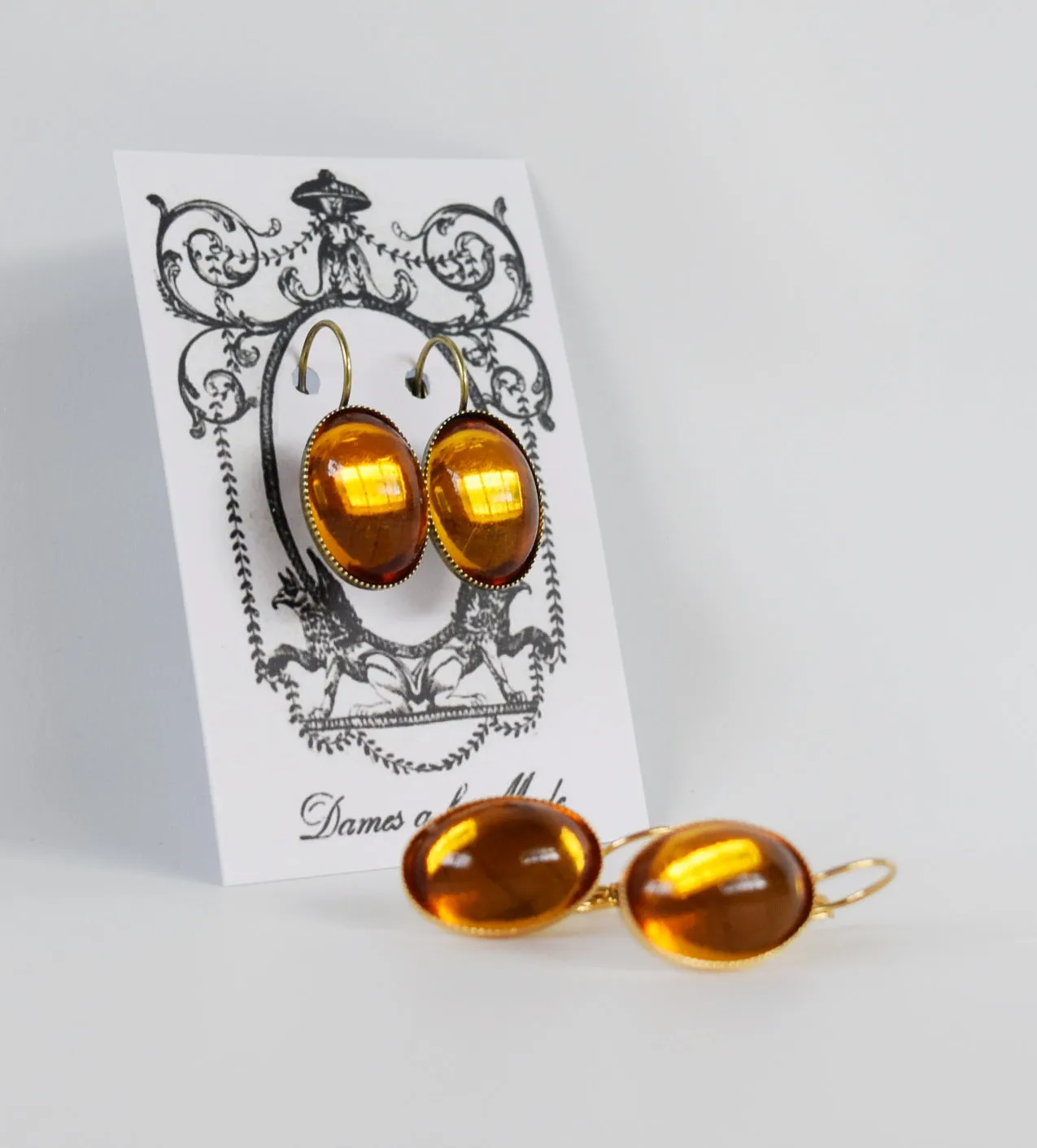 Mirror Back Orange Topaz Crystal Earrings