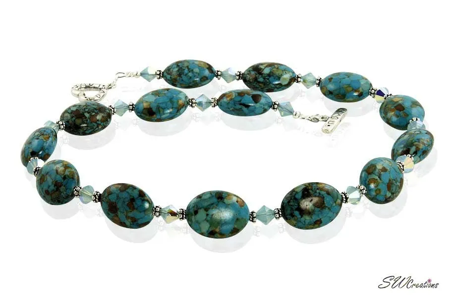 Mosaic Blue Turquoise Crystal Beaded Necklace