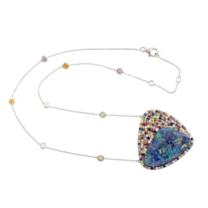 Multi Sapphire Opal Doublet Micro Pave Diamond 18K White Gold Princess Necklace Jewelry