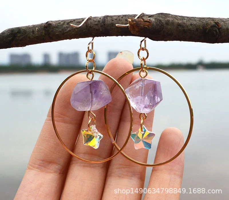 Natural Crystal Moon Earrings