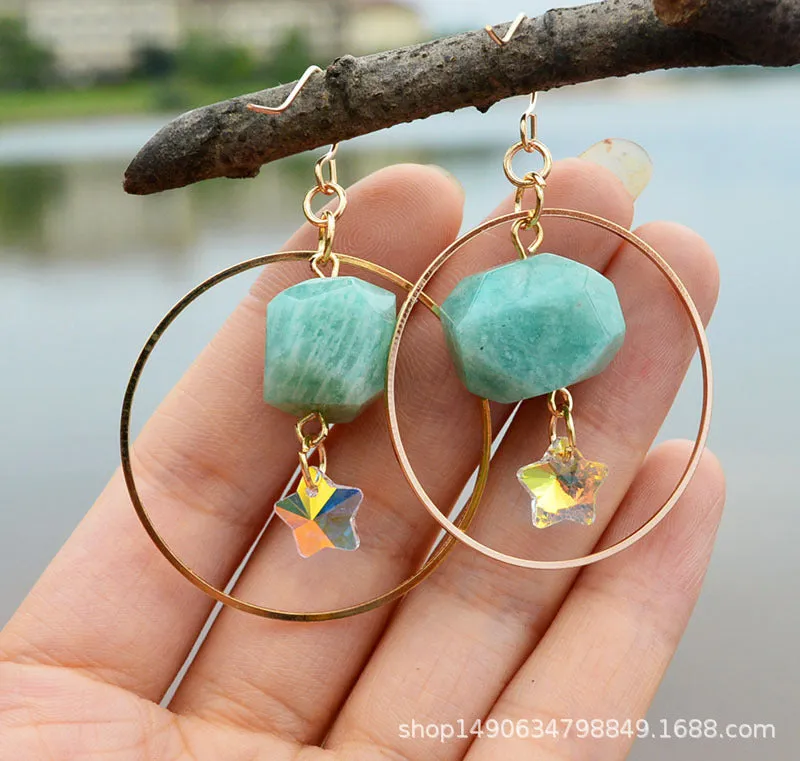 Natural Crystal Moon Earrings