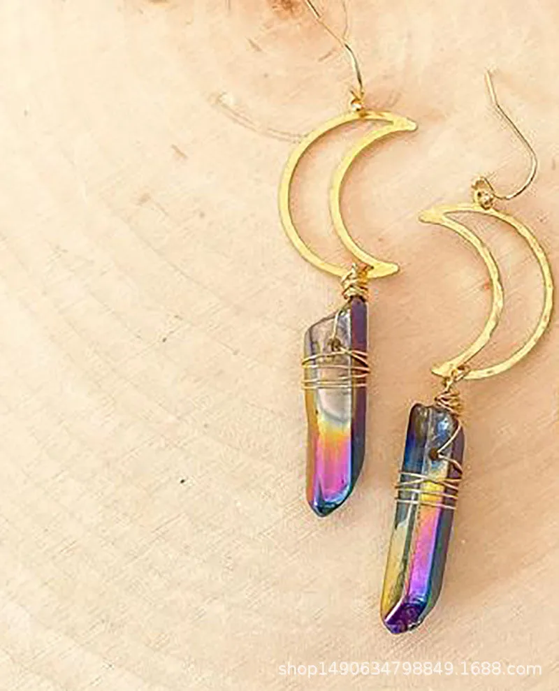 Natural Crystal Moon Earrings