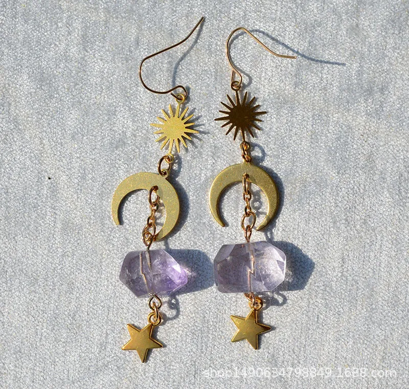 Natural Crystal Moon Earrings