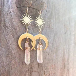 Natural Crystal Moon Earrings