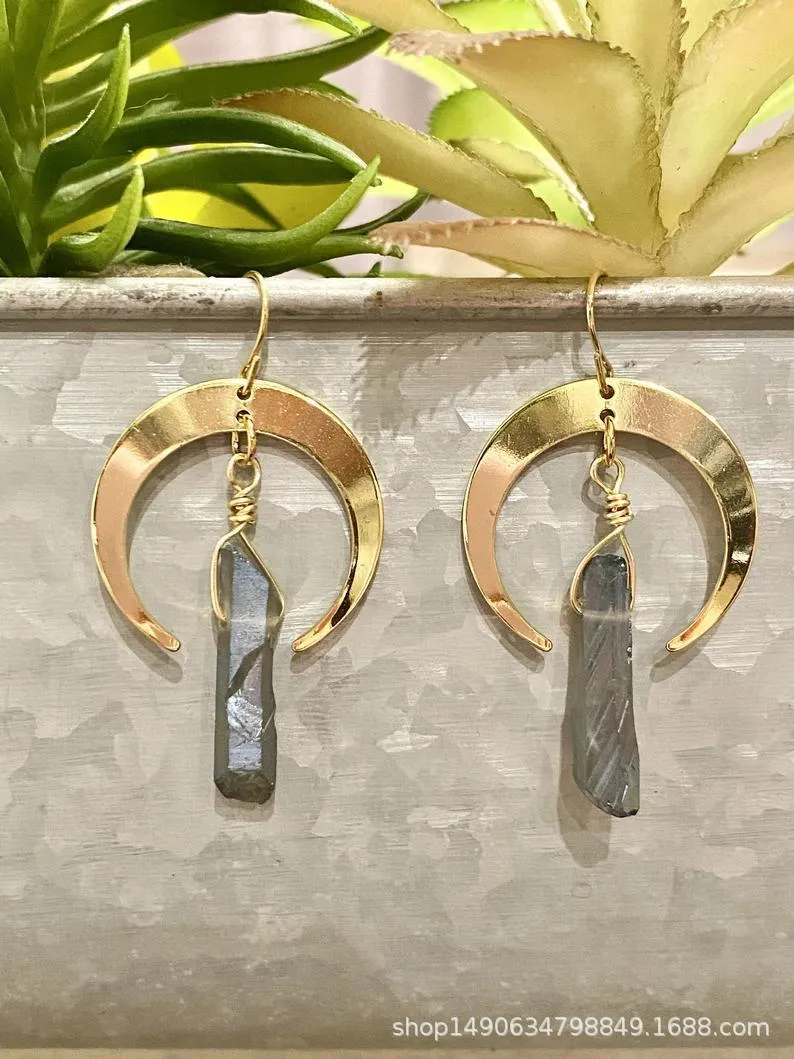 Natural Crystal Moon Earrings