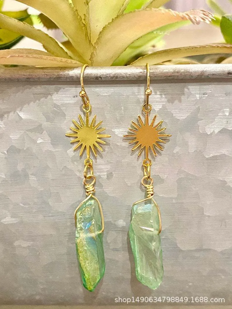 Natural Crystal Moon Earrings