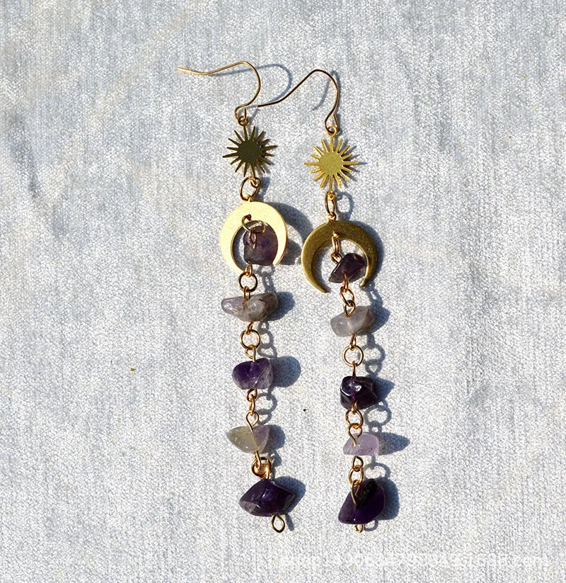 Natural Crystal Moon Earrings