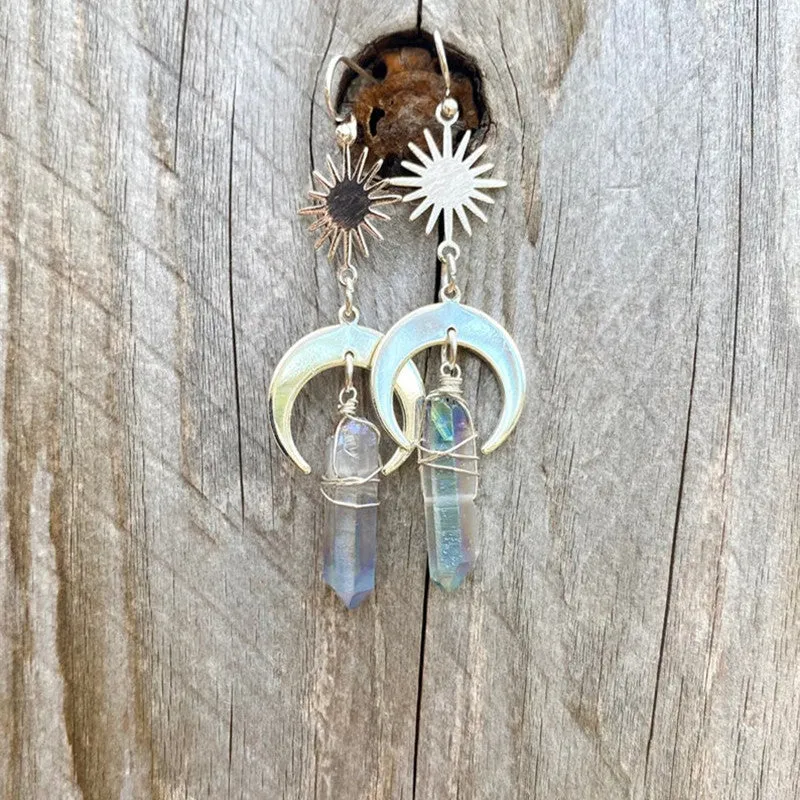 Natural Crystal Moon Earrings