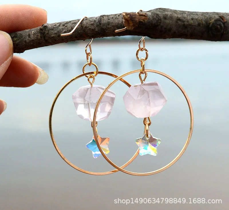 Natural Crystal Moon Earrings