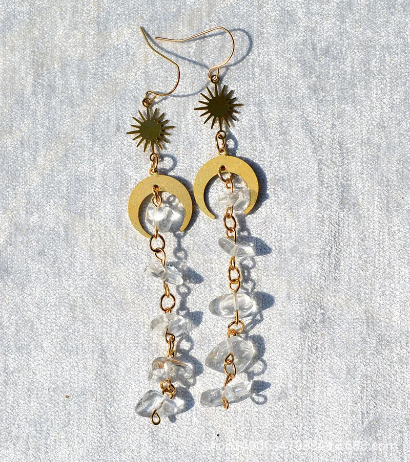 Natural Crystal Moon Earrings