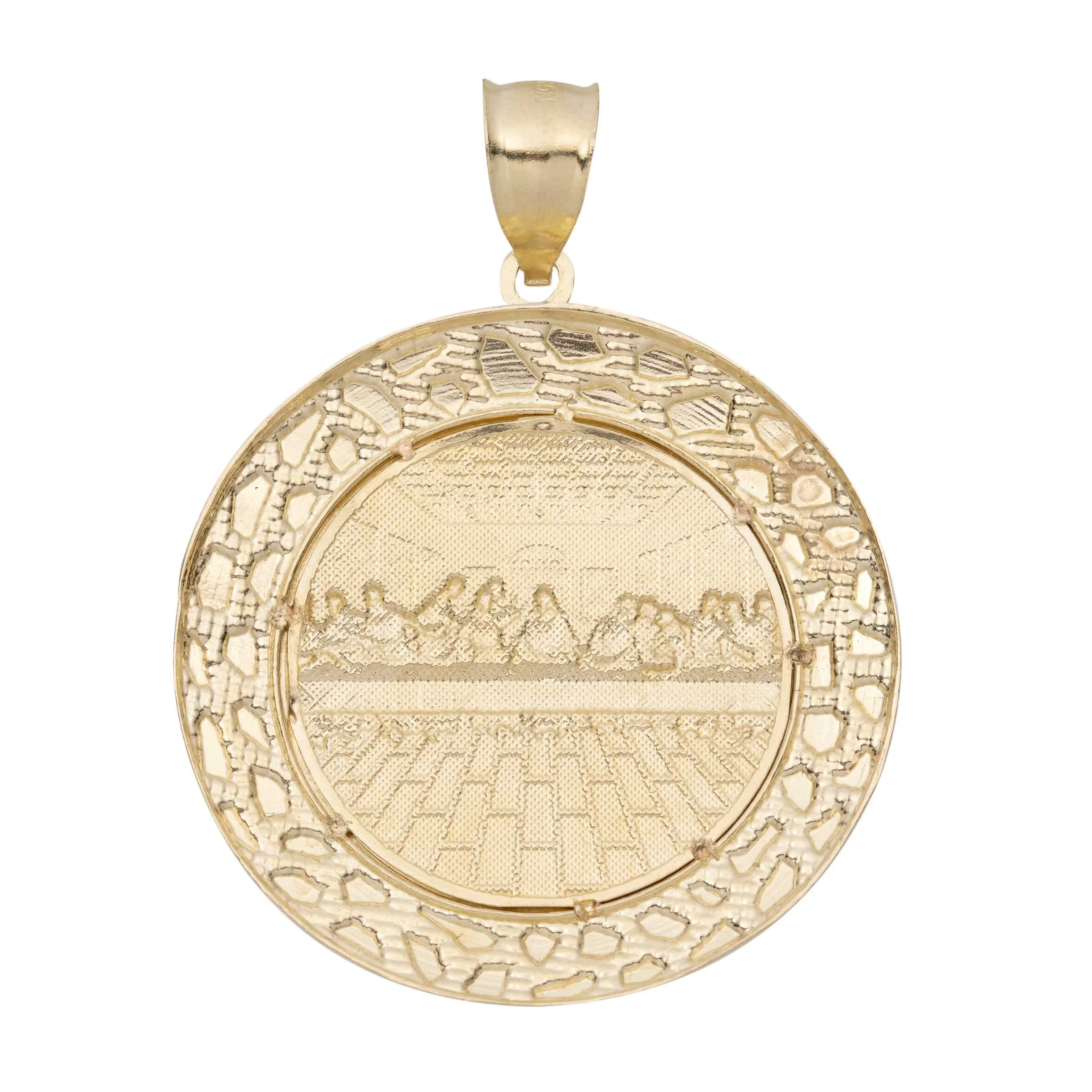 Nugget Bordered Last Supper Medallion Pendant 10K Yellow Gold