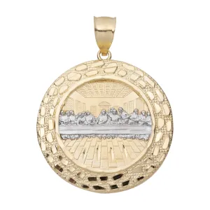 Nugget Bordered Last Supper Medallion Pendant 10K Yellow Gold