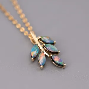 Olive Leaf Design Australian Doublet Opal Pendant Necklace 18K Yellow Gold