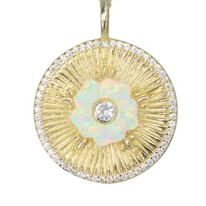 Opal Flower Fluted Disk Necklace With Crystals