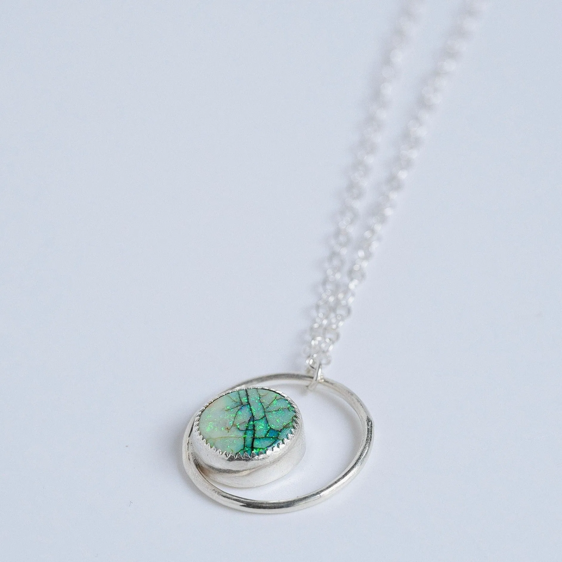 Opal  Geometric Orbit Necklace in Sterling SIlver