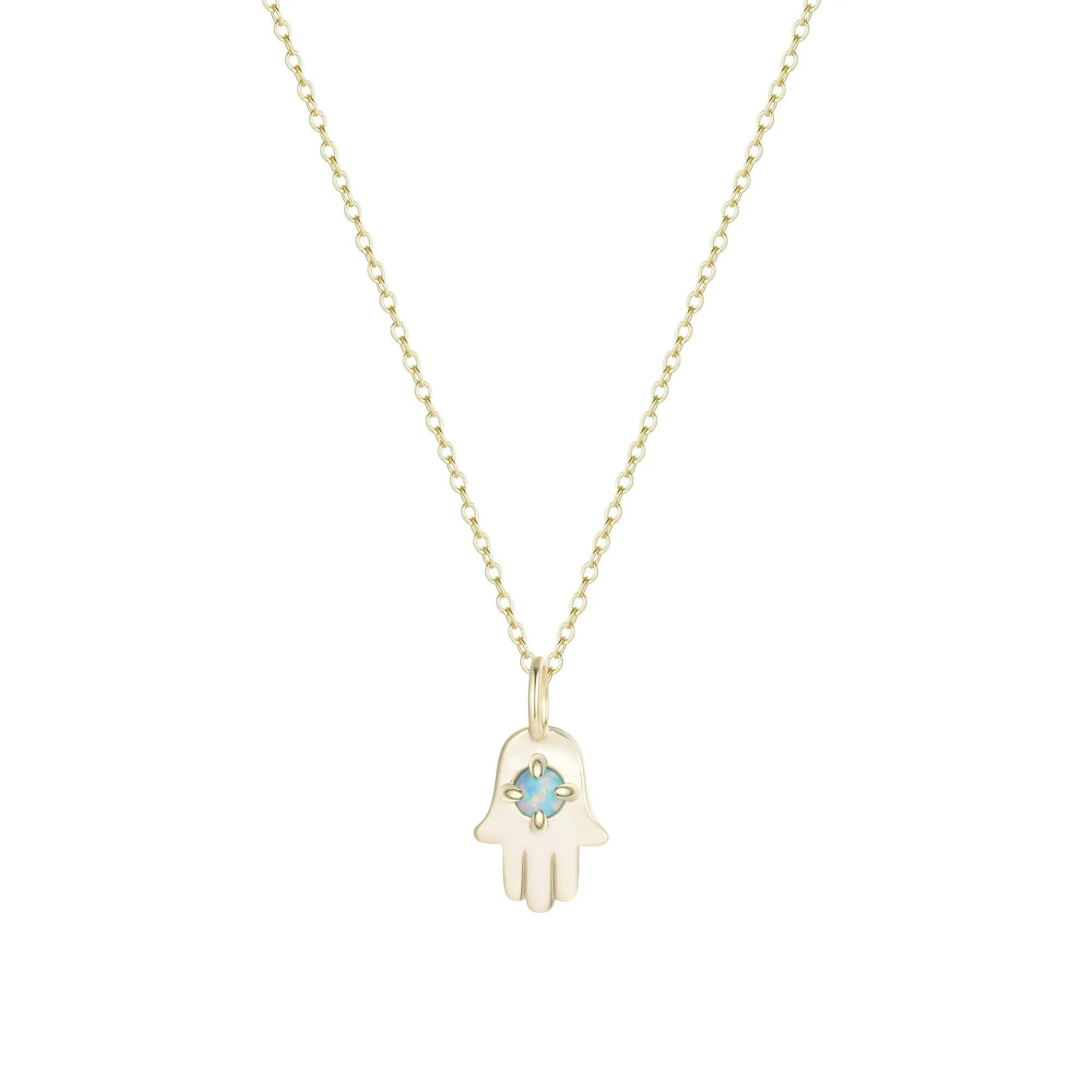 Opal Hamsa Charm Necklace