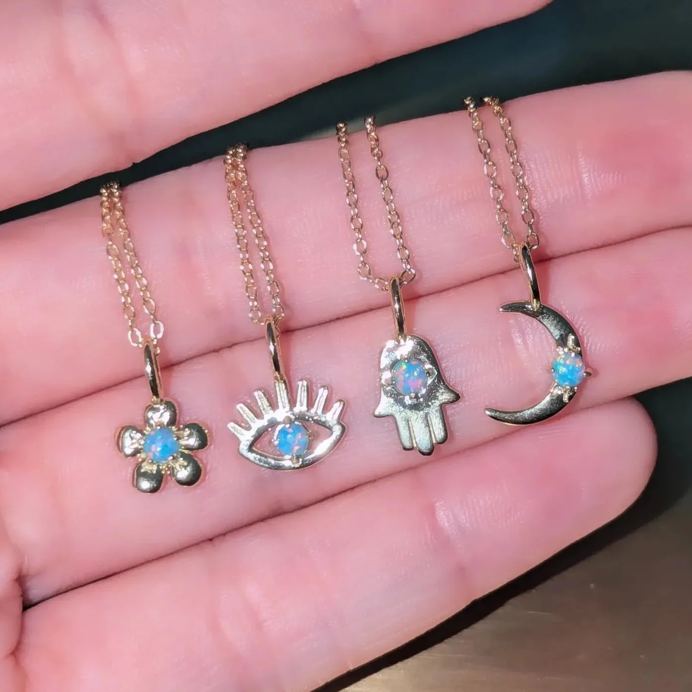 Opal Hamsa Charm Necklace