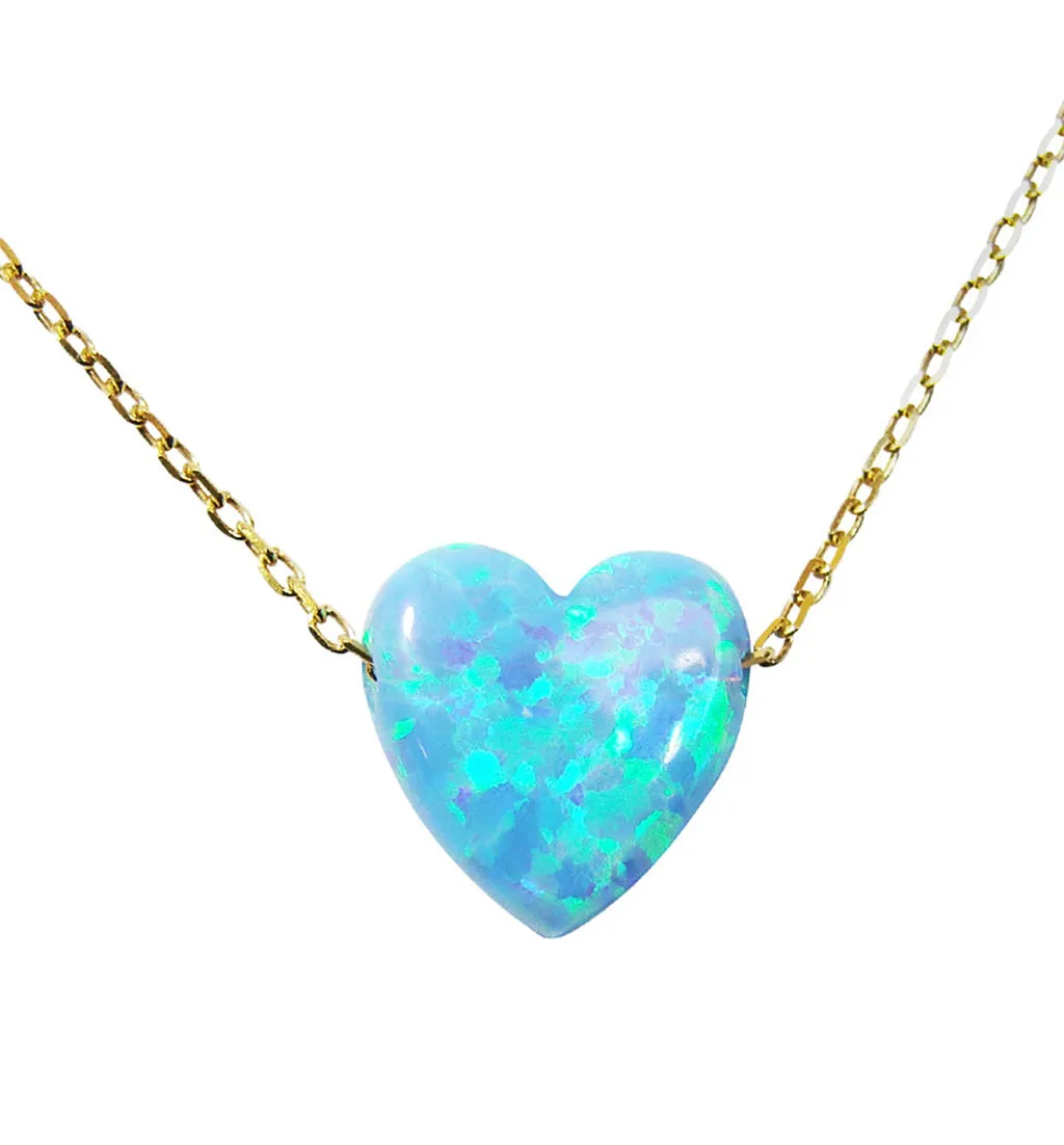 Opal Heart Necklace Gold Plated 925 Sterling Silver Chain