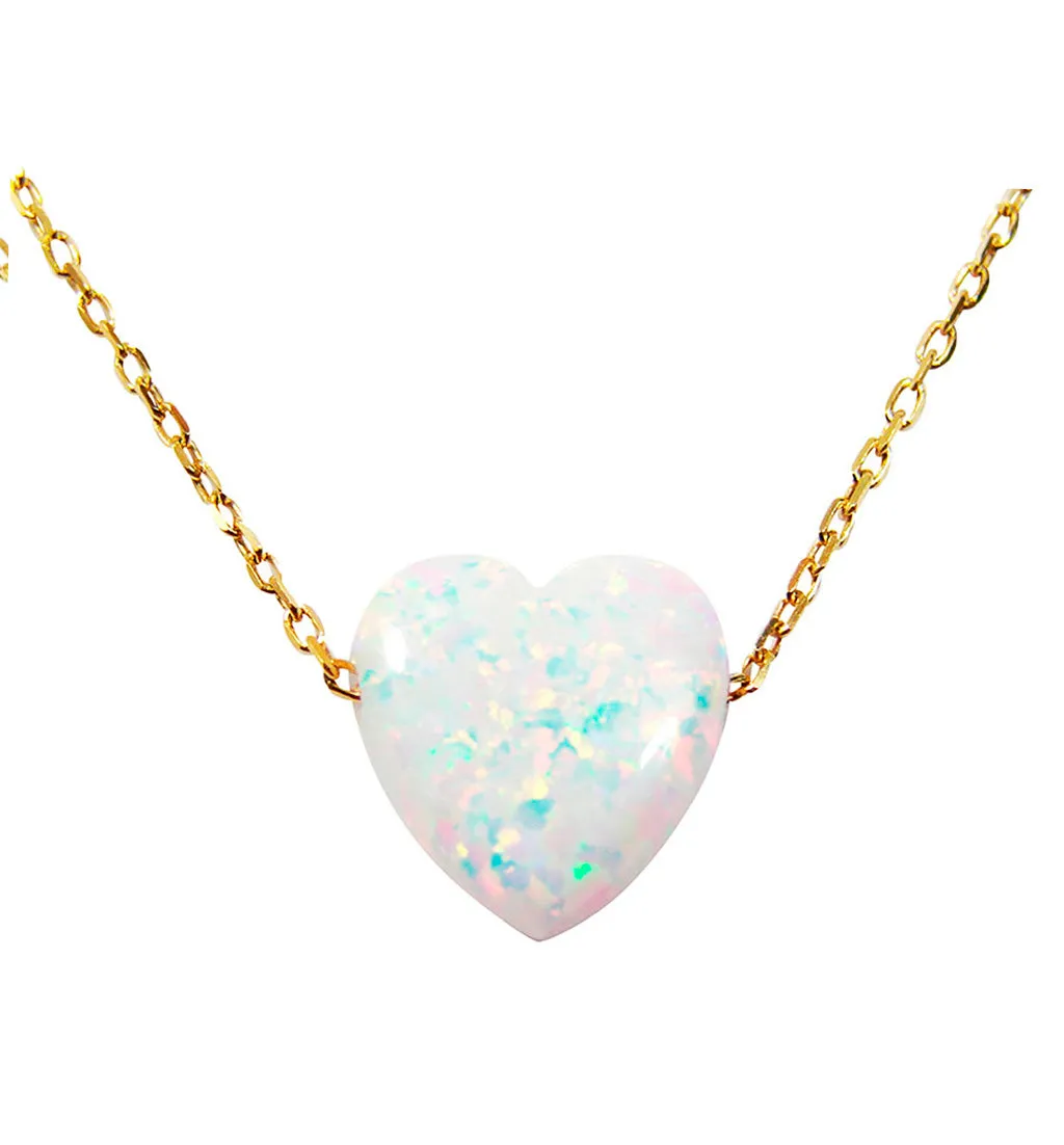 Opal Heart Necklace Gold Plated 925 Sterling Silver Chain