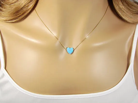 Opal Heart Necklace Gold Plated 925 Sterling Silver Chain