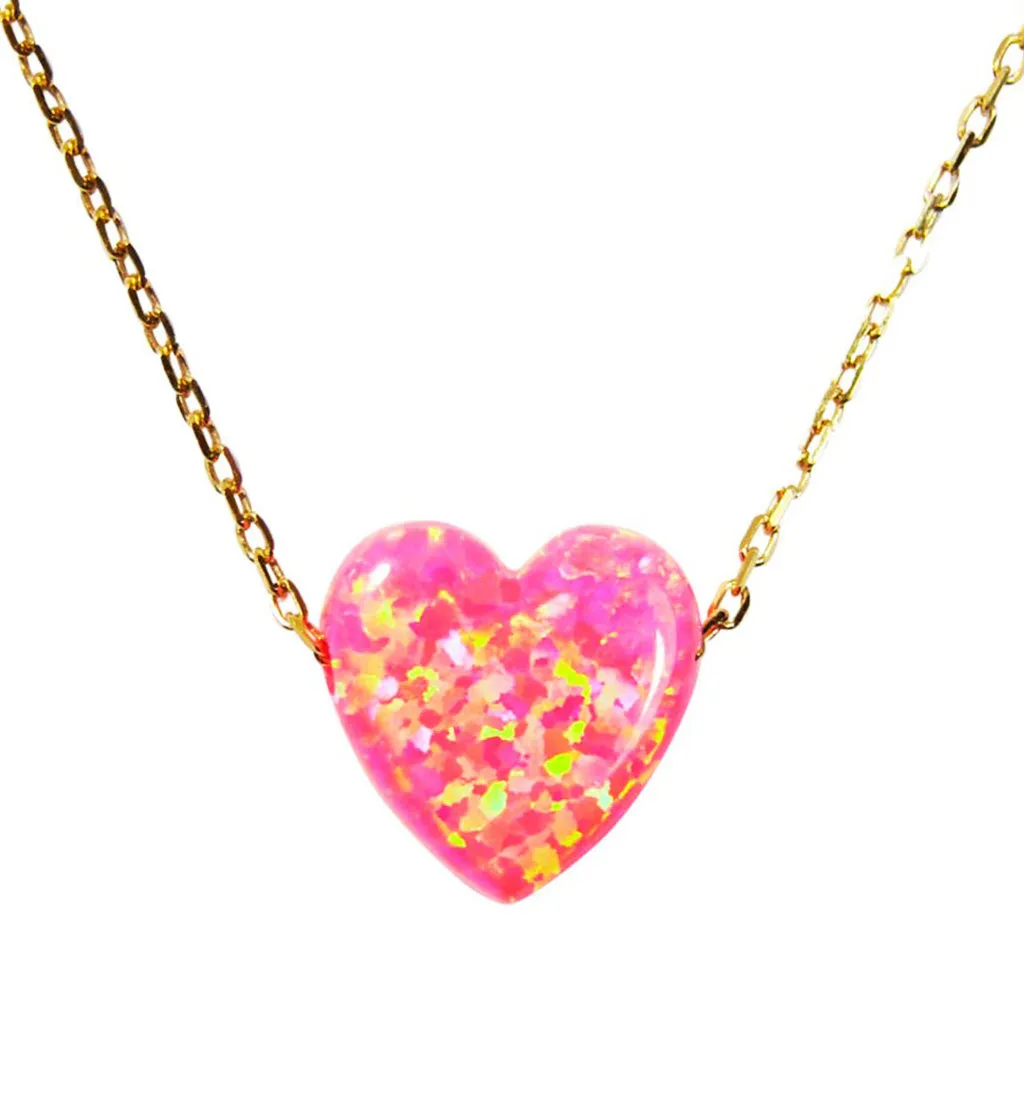 Opal Heart Necklace Gold Plated 925 Sterling Silver Chain