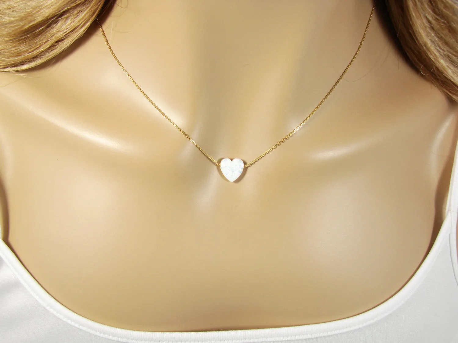 Opal Heart Necklace Gold Plated 925 Sterling Silver Chain