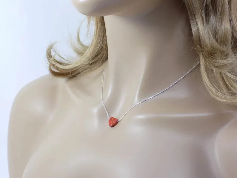 Opal Red Heart Silver Necklace