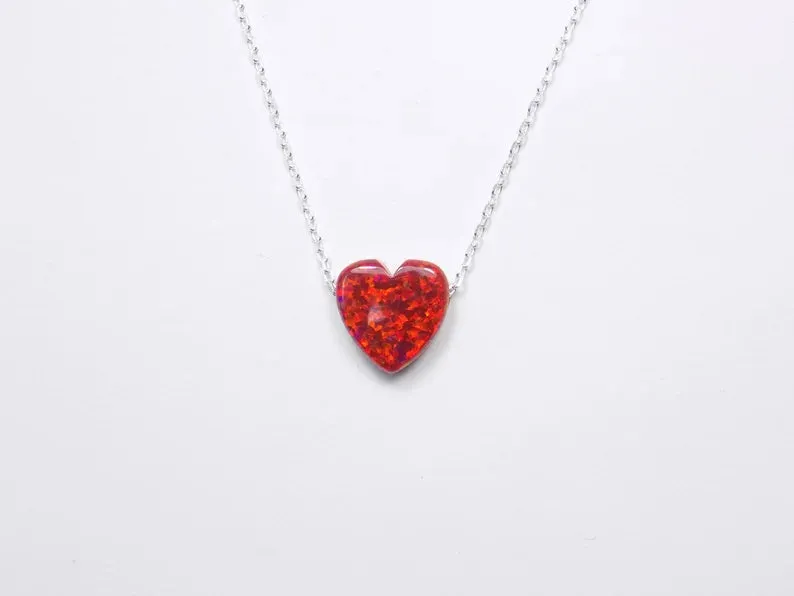 Opal Red Heart Silver Necklace