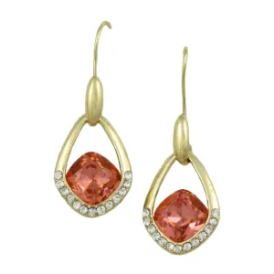 Open Teardrop with Orange Crystal Dangling Pierced Earring - REC406