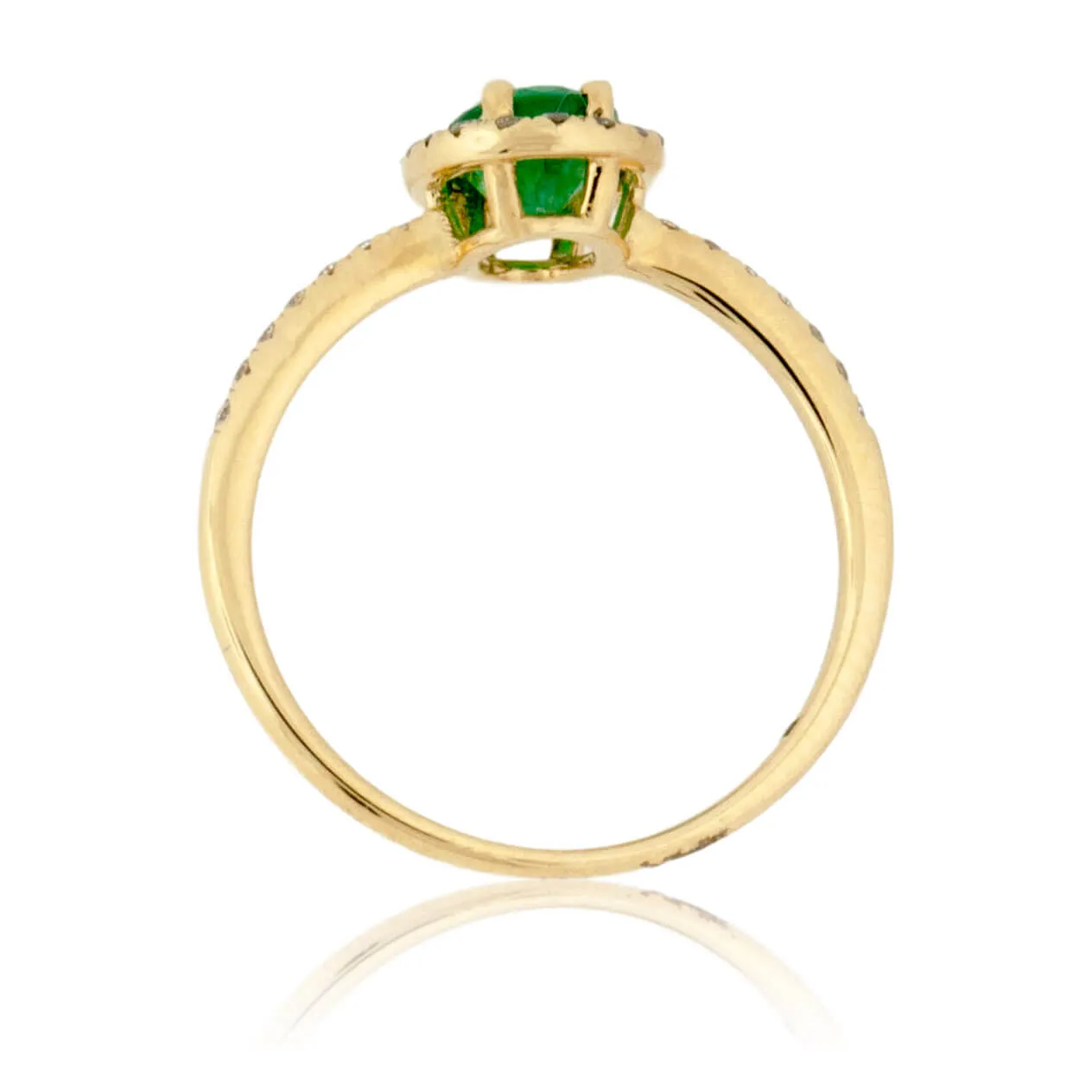 Oval Green Emerald & Diamond Halo Style Yellow Gold Ring