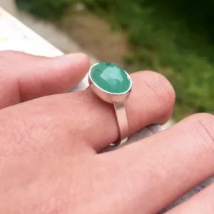 Oval Top Faceted Emerald Ring