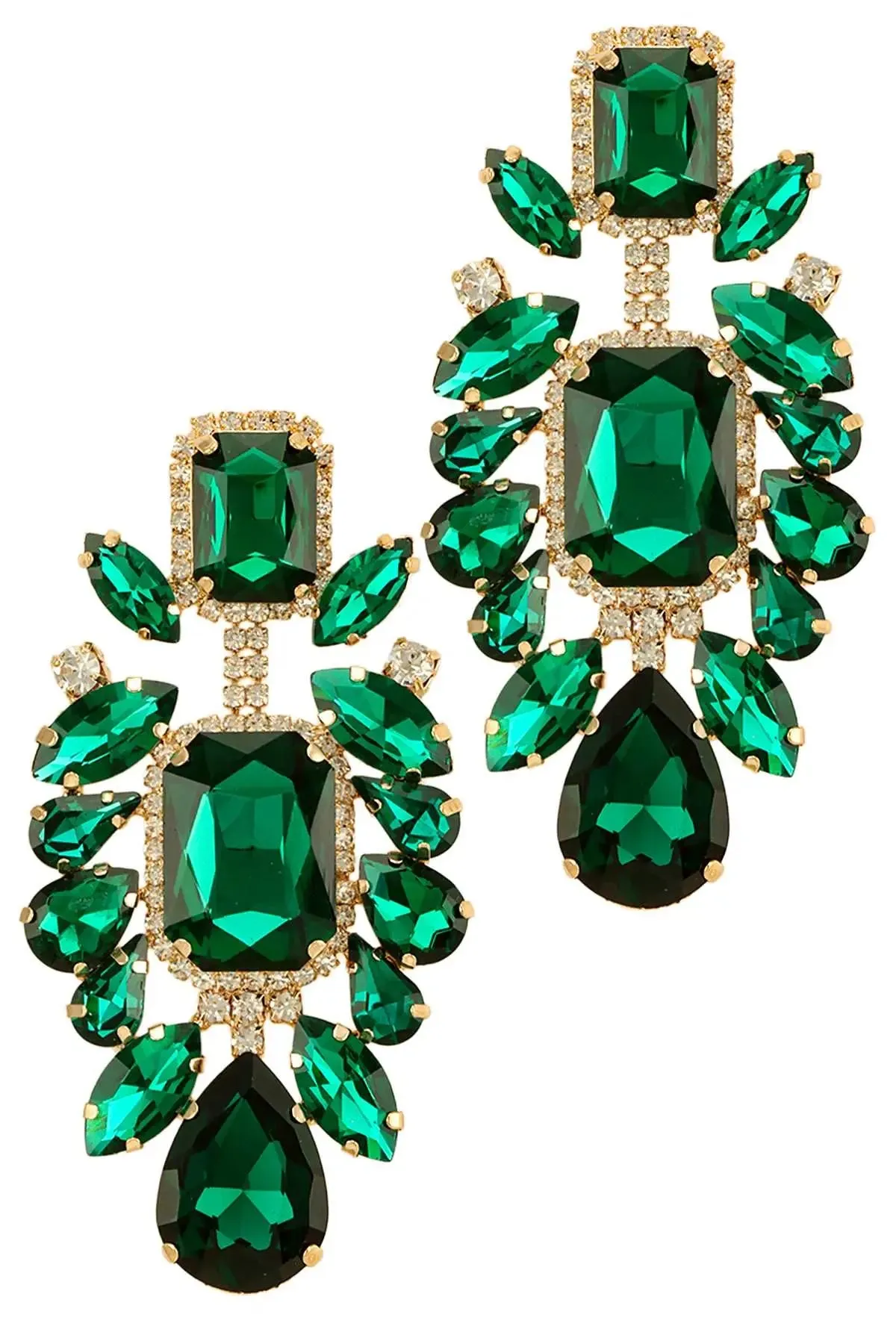 Oversized Emerald Glass Crystal Earrings