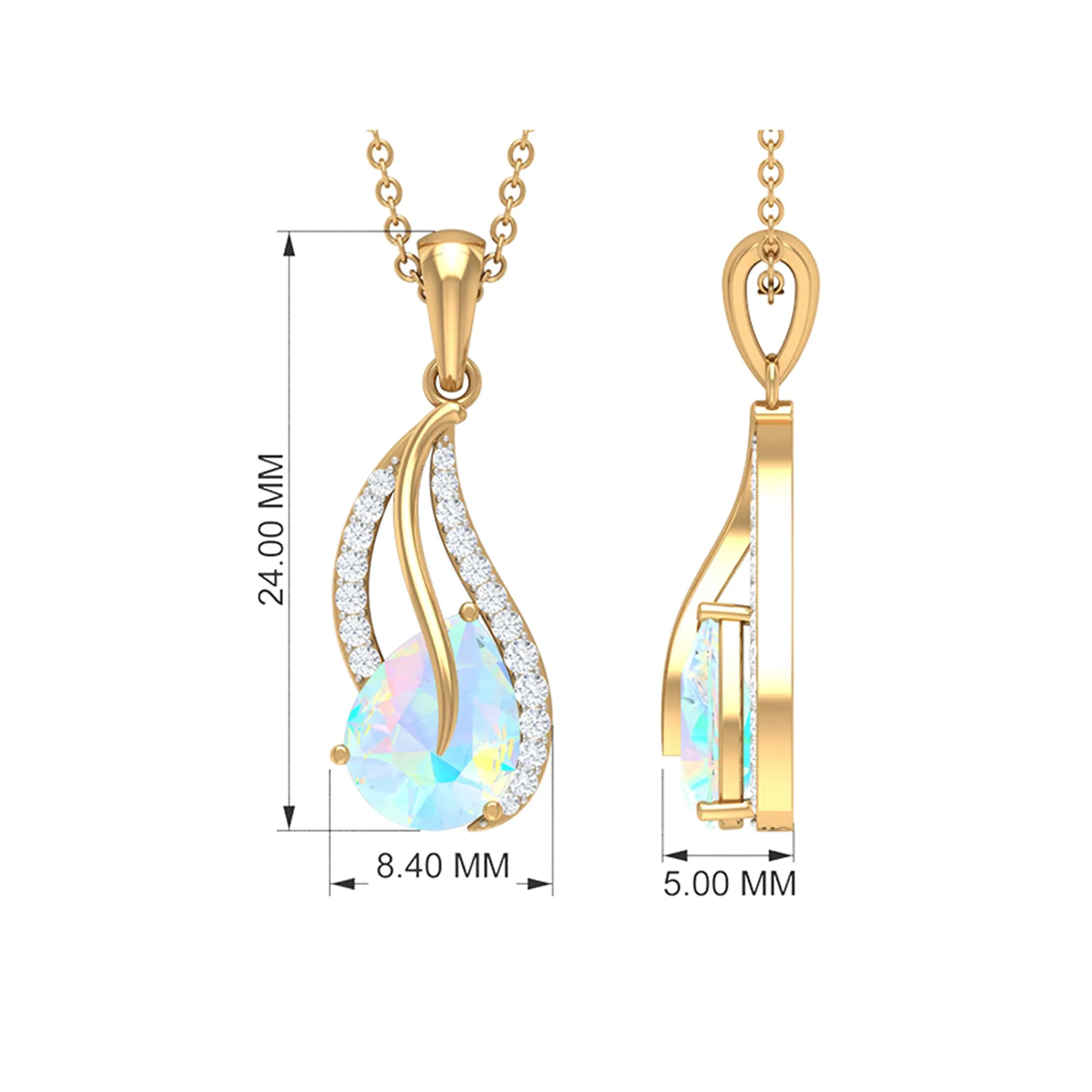 Pear Shaped Ethiopian Opal and Diamond Leaf Pendant Necklace