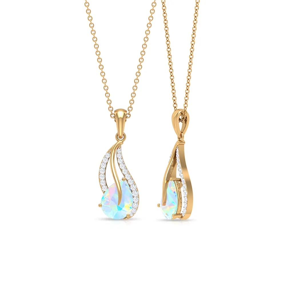 Pear Shaped Ethiopian Opal and Diamond Leaf Pendant Necklace