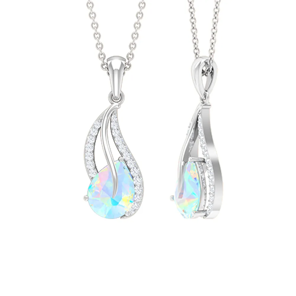 Pear Shaped Ethiopian Opal and Diamond Leaf Pendant Necklace