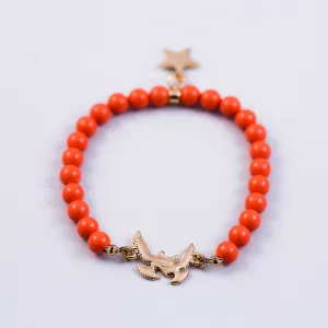 Pearl Bracelet Bird Detail Gold & Coral