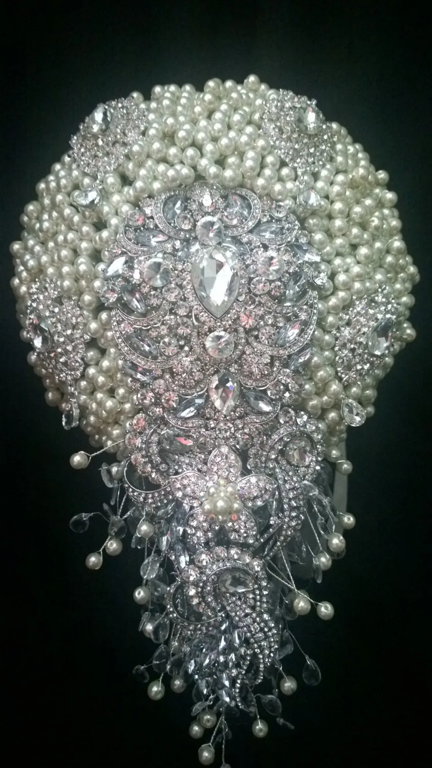 Pearl  cascade  brooch  bridal wedding bouquet 6" x 12"