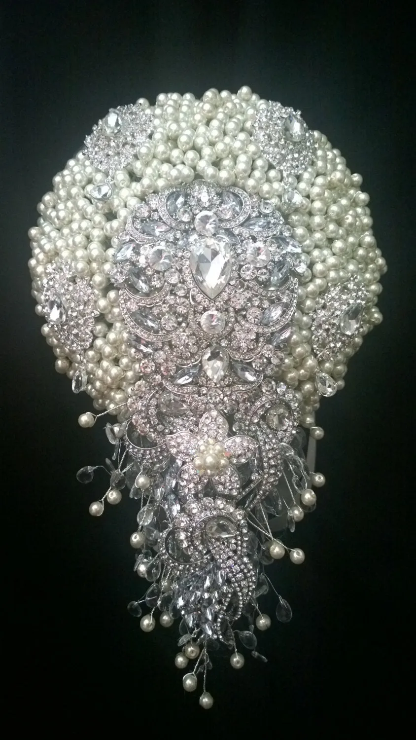 Pearl  cascade  brooch  bridal wedding bouquet 6" x 12"