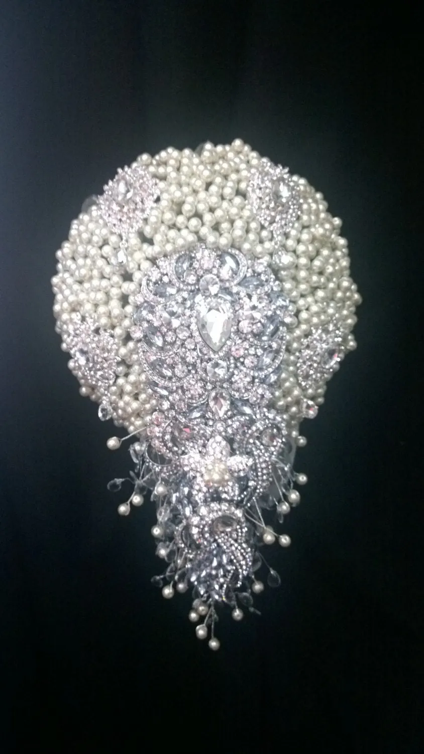 Pearl  cascade  brooch  bridal wedding bouquet 6" x 12"