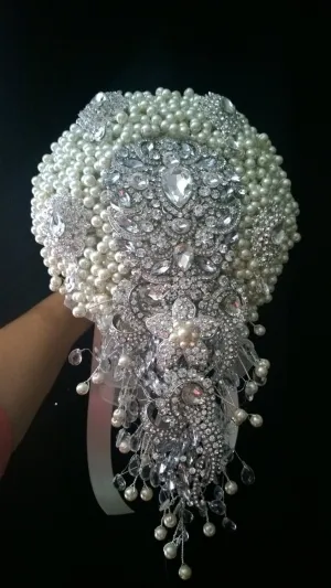 Pearl  cascade  brooch  bridal wedding bouquet 6" x 12"