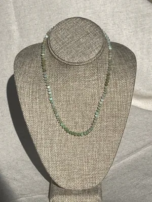 Peruvian green opal gemstone necklace hand knotted with emerald silk 14K yellow gold clasp