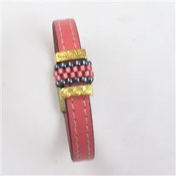 Pink Leather Bracelet with Gold Accents