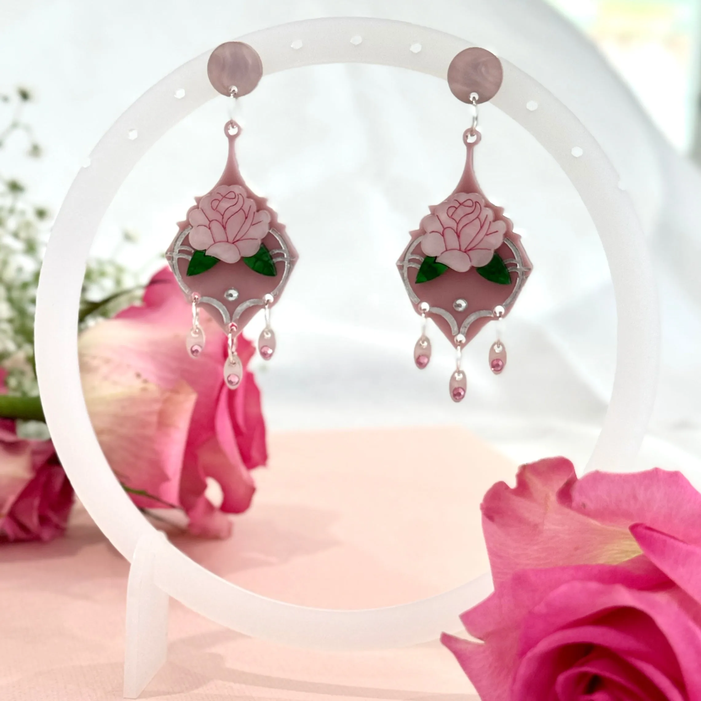 Pink rose - Dangle earrings